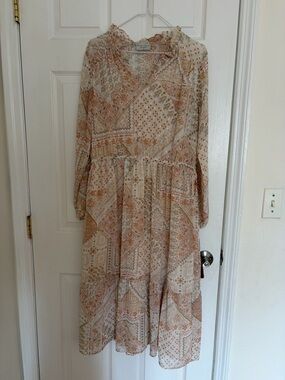 Dress Forum Cream and Tan Patchwork Tiered Midi Dress can fit size S or Xs